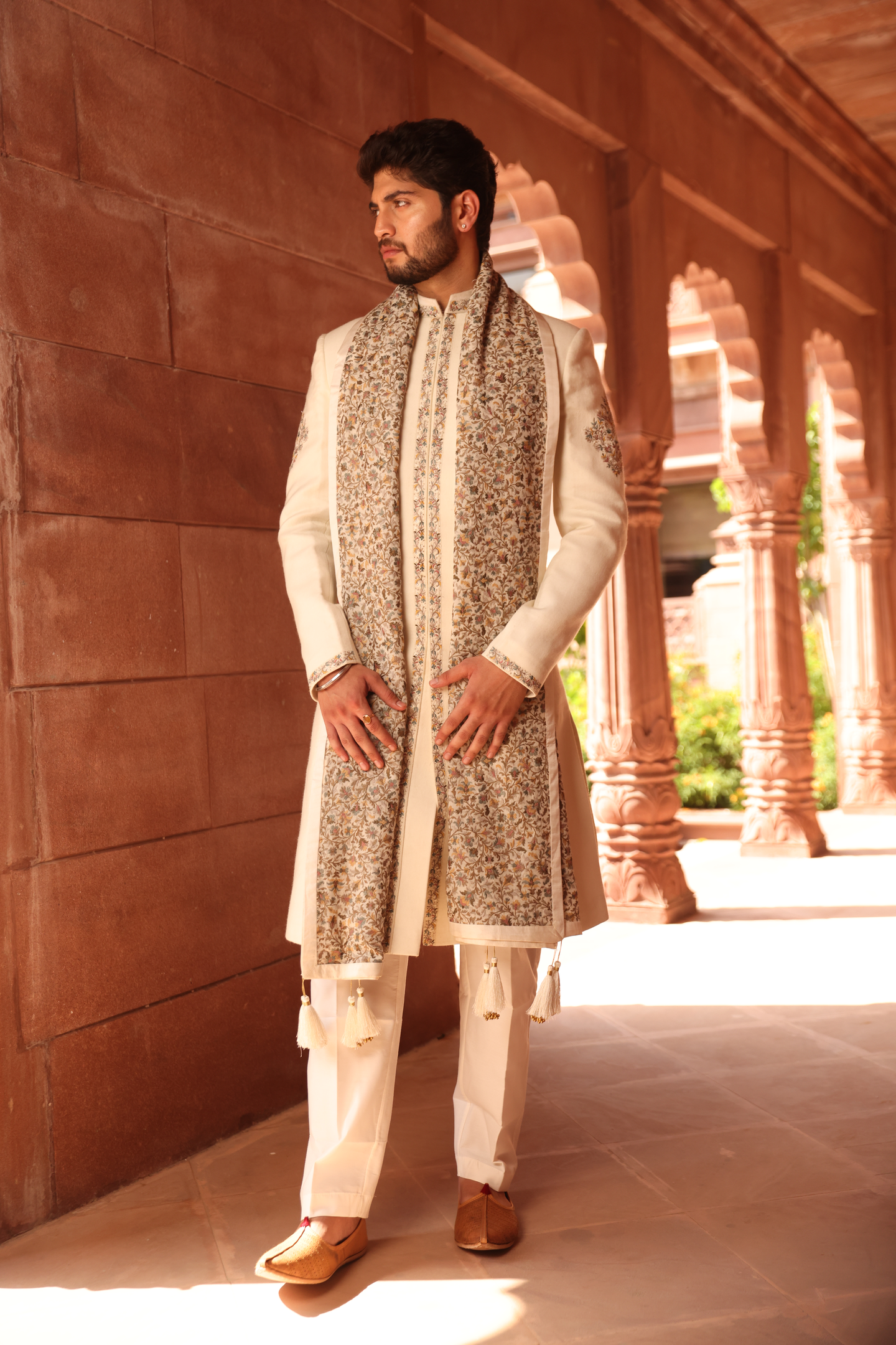 Ivory Kashmiri Heritage Indo-Western Set