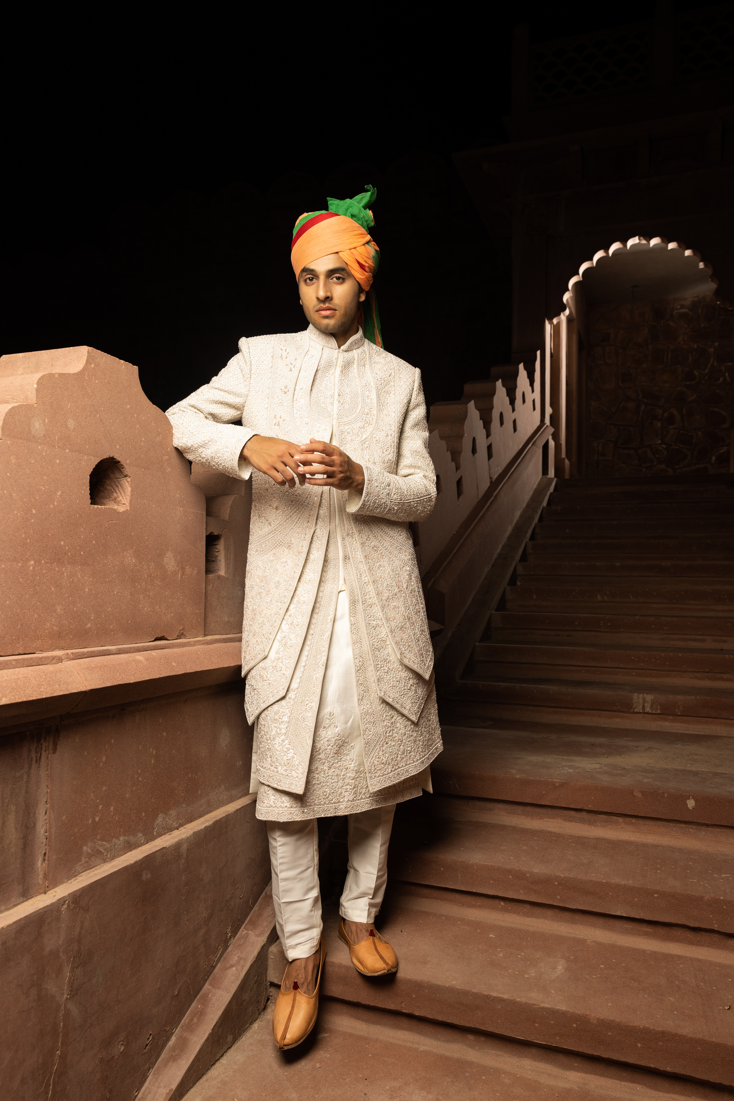 Royal Ivory Powder Pink Embellished Sherwani Set