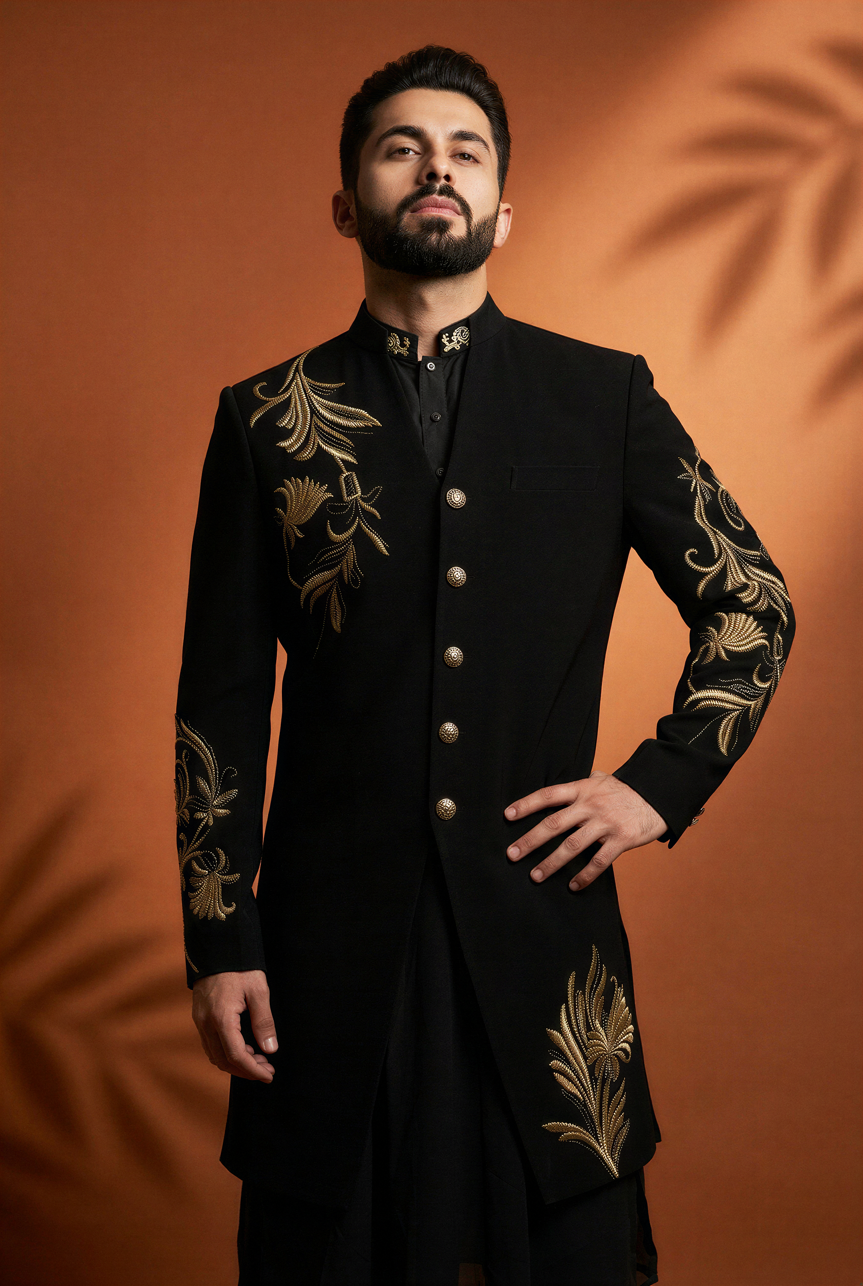 Black Royal Floral Embroidered Indo-Western