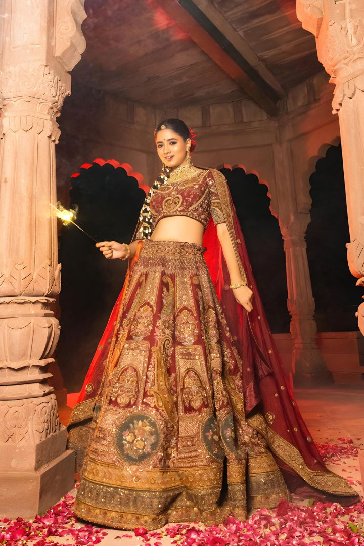 Royal Crimson Zari Bridal Lehenga