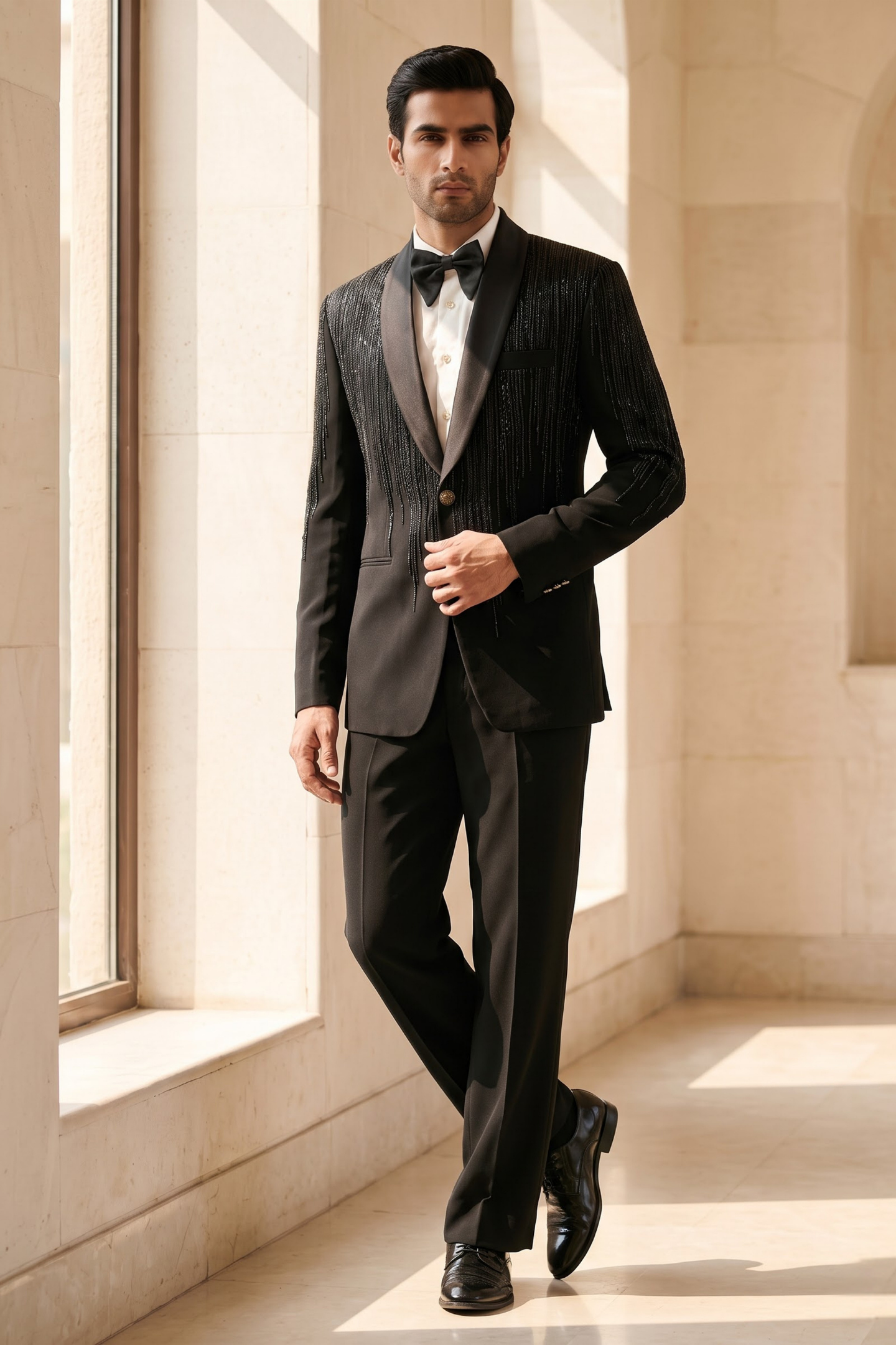 Bottle Green Cascading Beaded Tuxedo