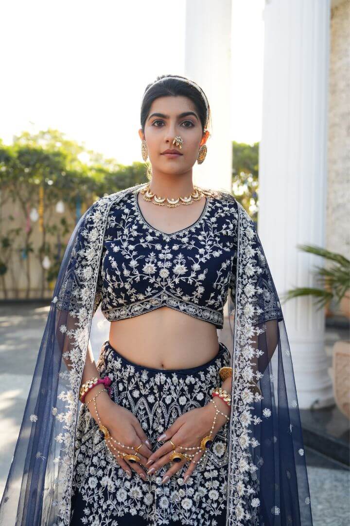 Midnight Blue Embellished Party Wear Lehenga Set