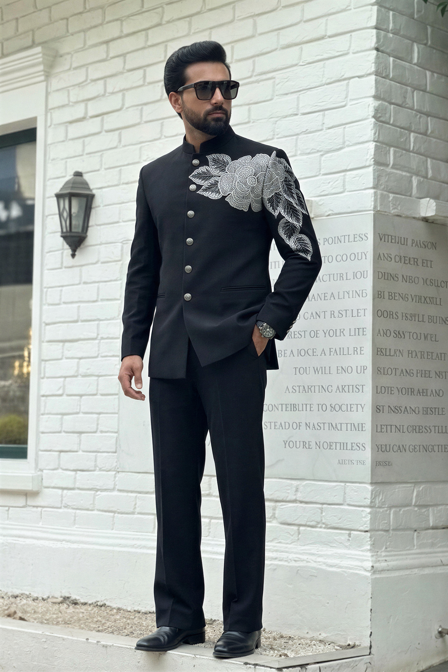 Noir Floral Statement Bandhgala