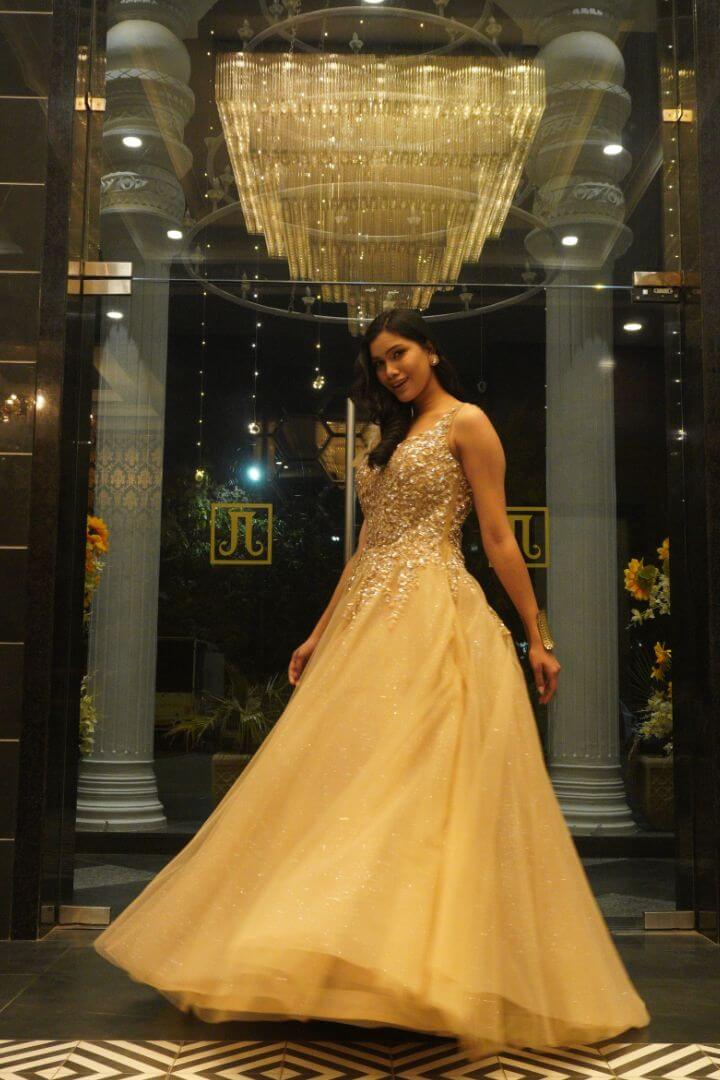 Champagne Gold Embellished Ball Gown