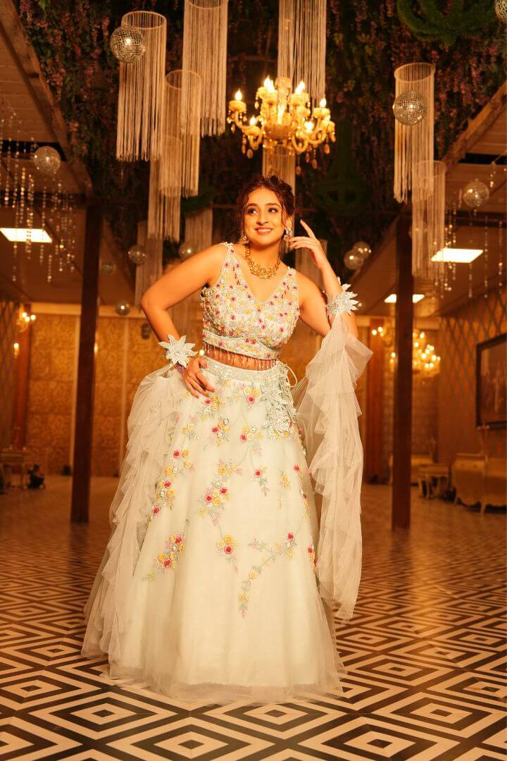 Ice Blue Floral Embellished Lehenga Set