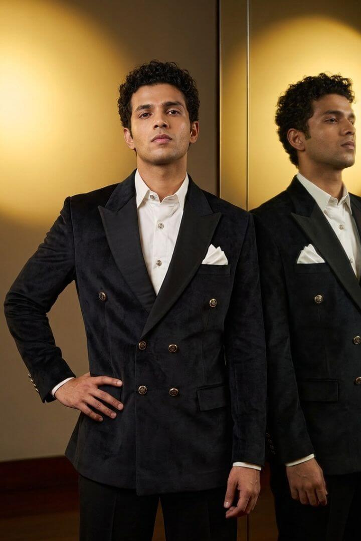 Black Double-Breasted Tuxedo Blazer