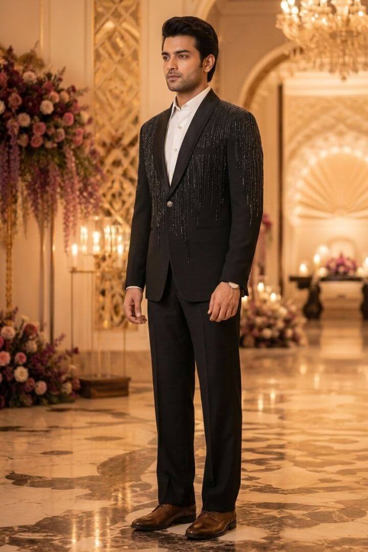 Bottle Green Cascading Beaded Tuxedo