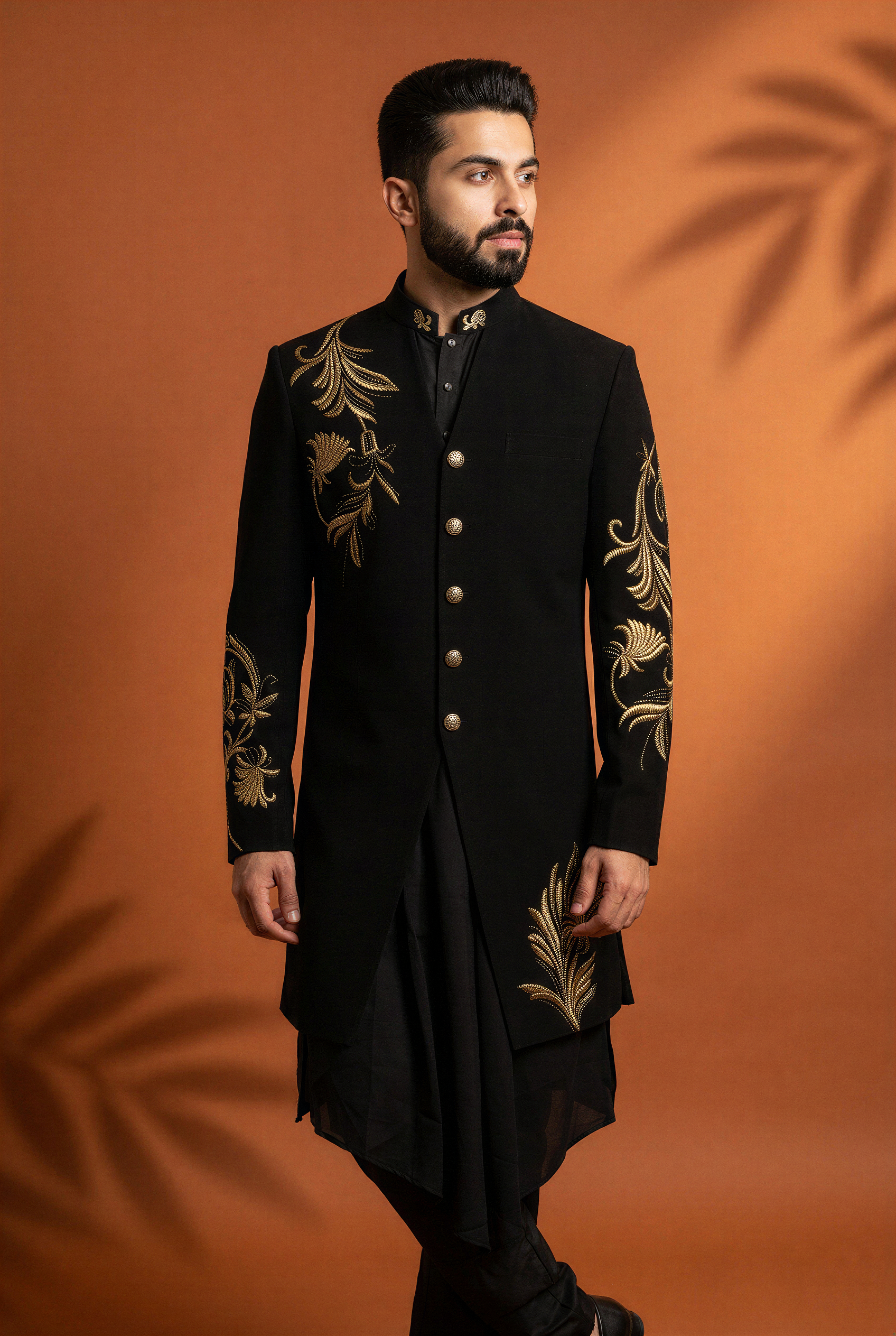 Black Royal Floral Embroidered Indo-Western