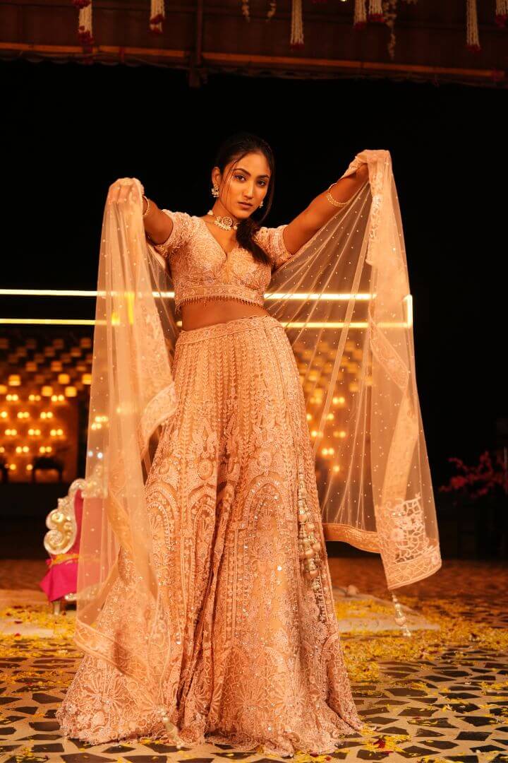 Peach Pink Embellished Lehenga Set