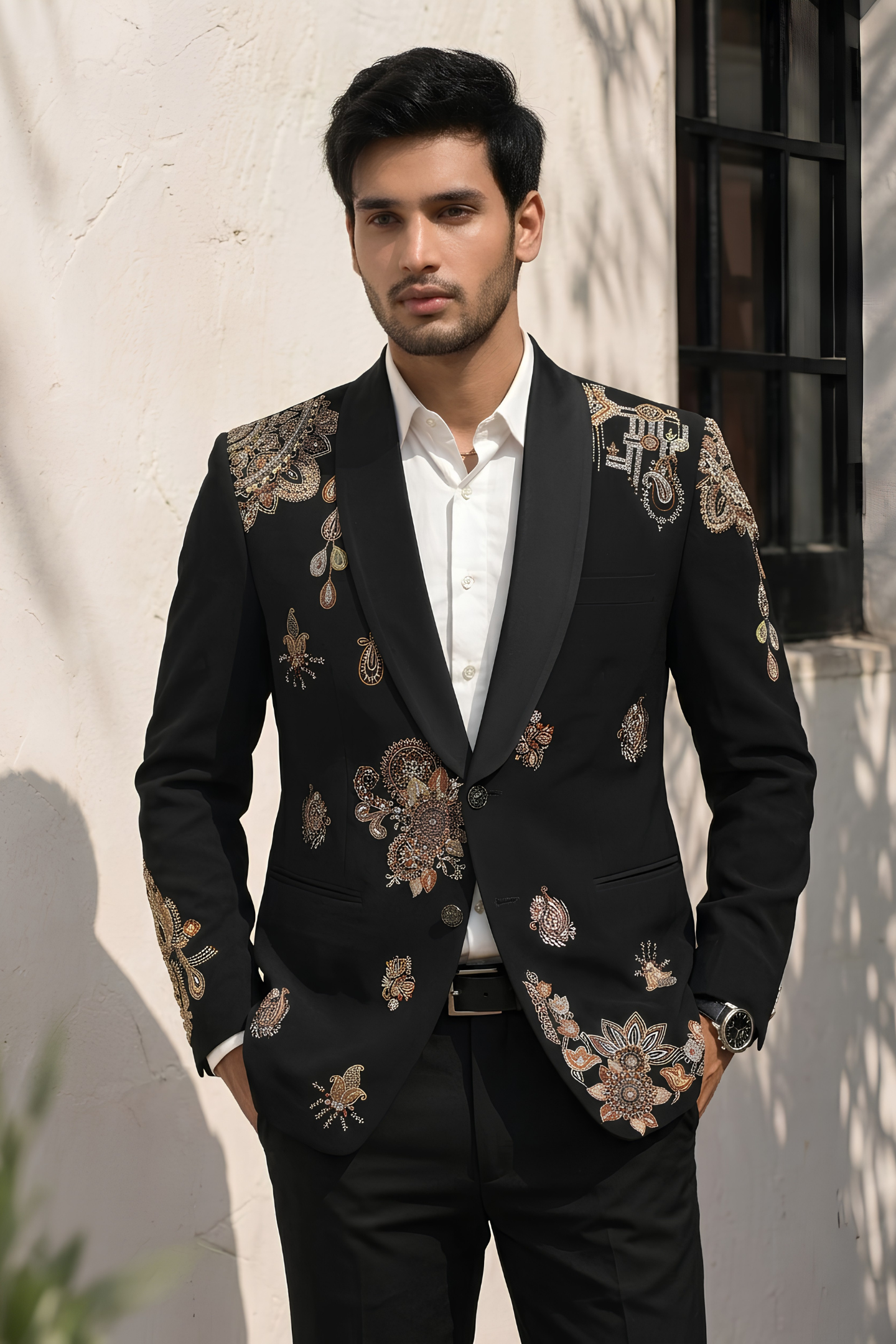 Black Paisley Heritage Embroidered Tuxedo Blazer