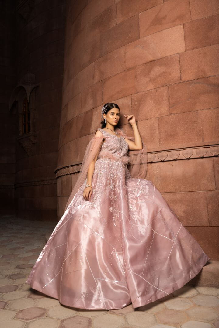 Blush Rose Feather Embellished Gown