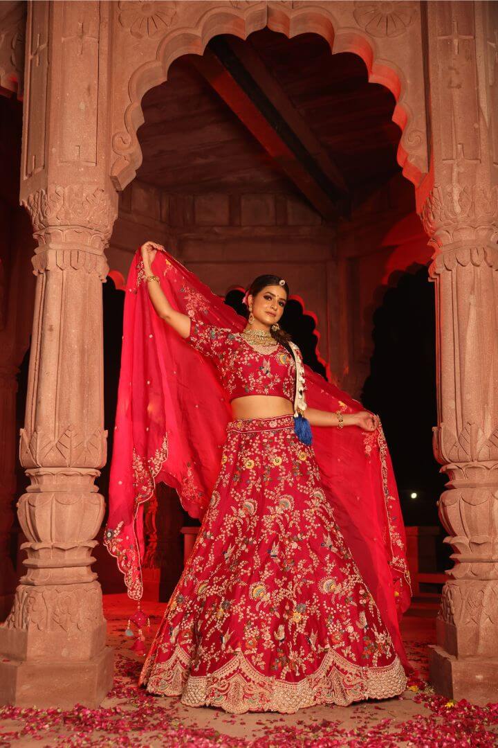 Ruby Blossom Floral Bridal Lehenga