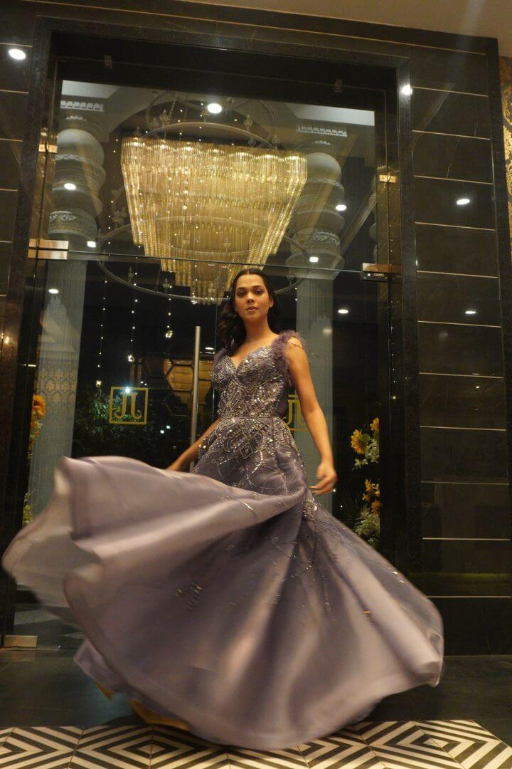 Smoky Lavender Embellished Ball Gown