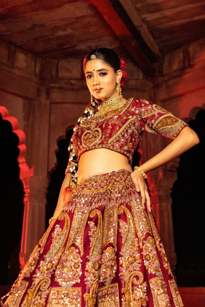 Royal Crimson Zari Bridal Lehenga