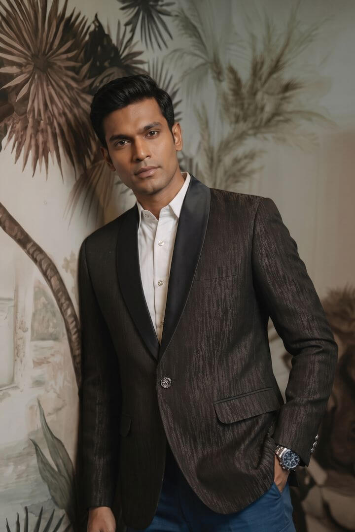 Charcoal Brown Textured Shawl Lapel Tuxedo