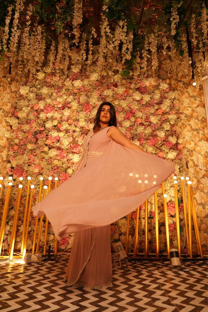 Blush Pink Embellished Drape Saree Gown