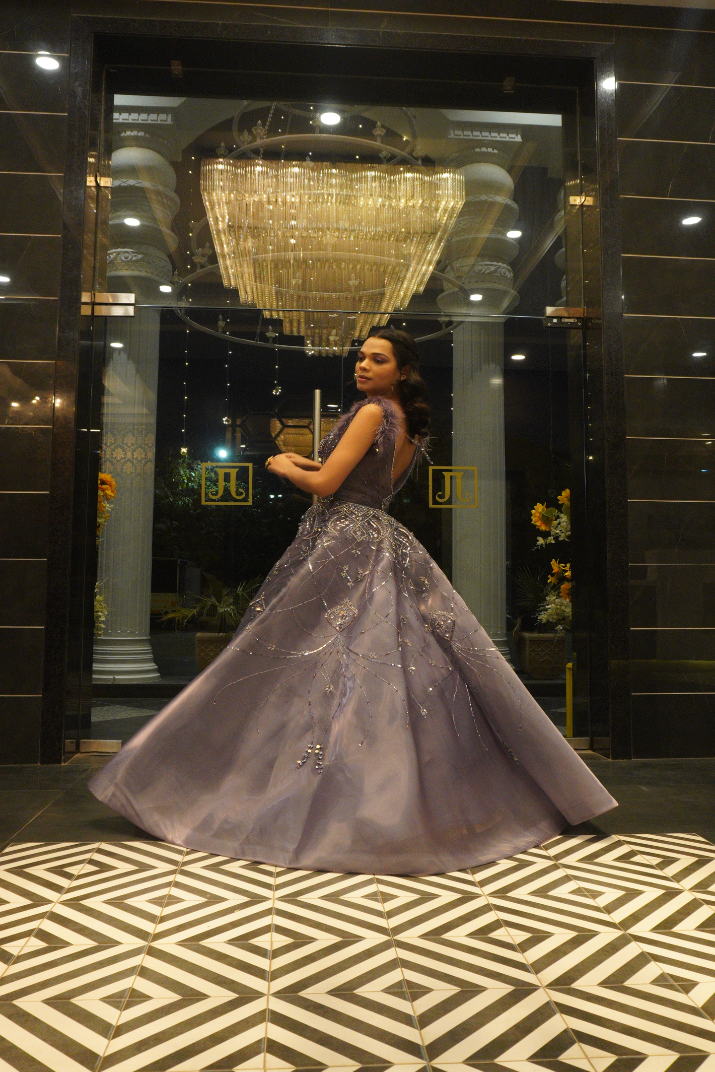 Smoky Lavender Embellished Ball Gown