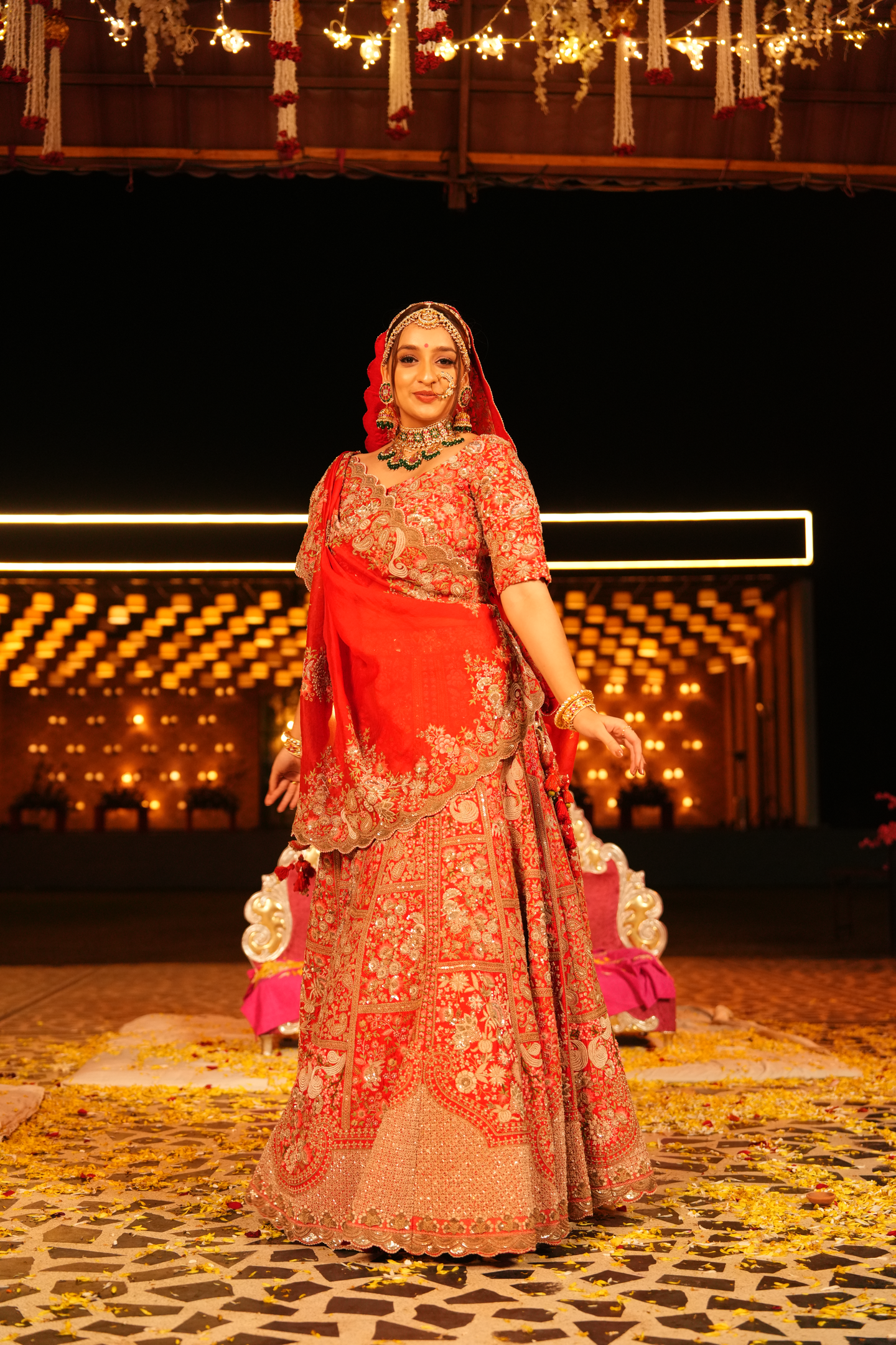 Tomato Red Embellished Bridal Lehenga Set