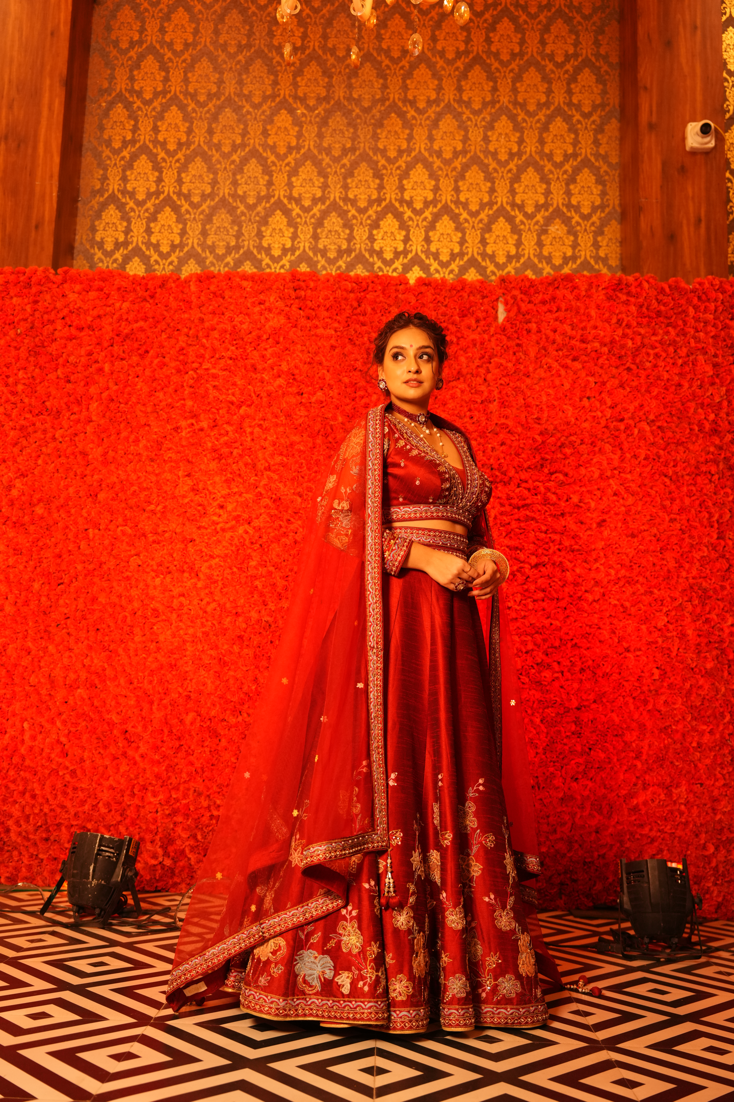 Tomato Red Embroidered Bridal Lehenga