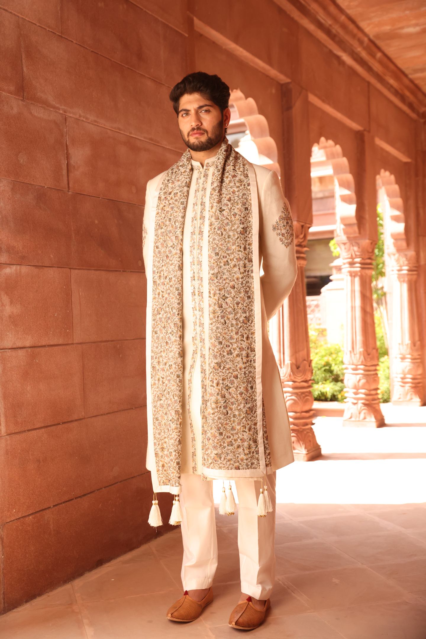 Ivory Kashmiri Heritage Indo-Western Set