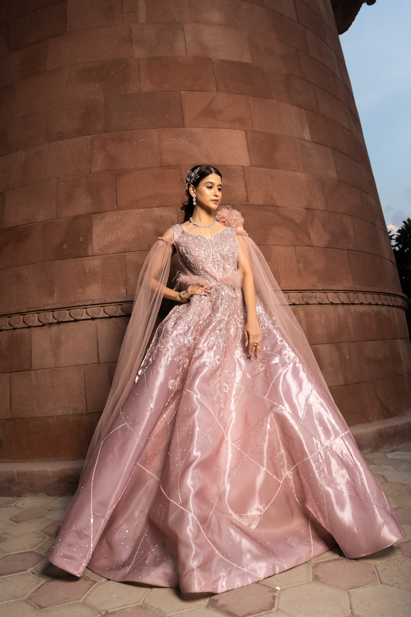 Blush Rose Feather Embellished Gown