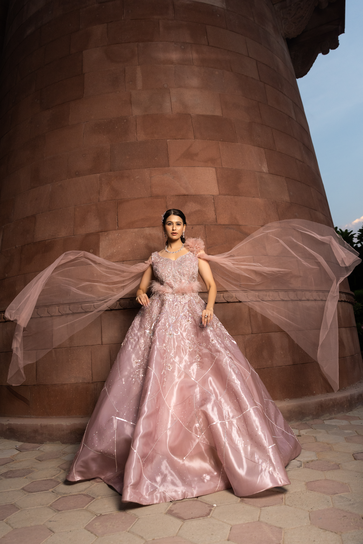 Blush Rose Feather Embellished Gown