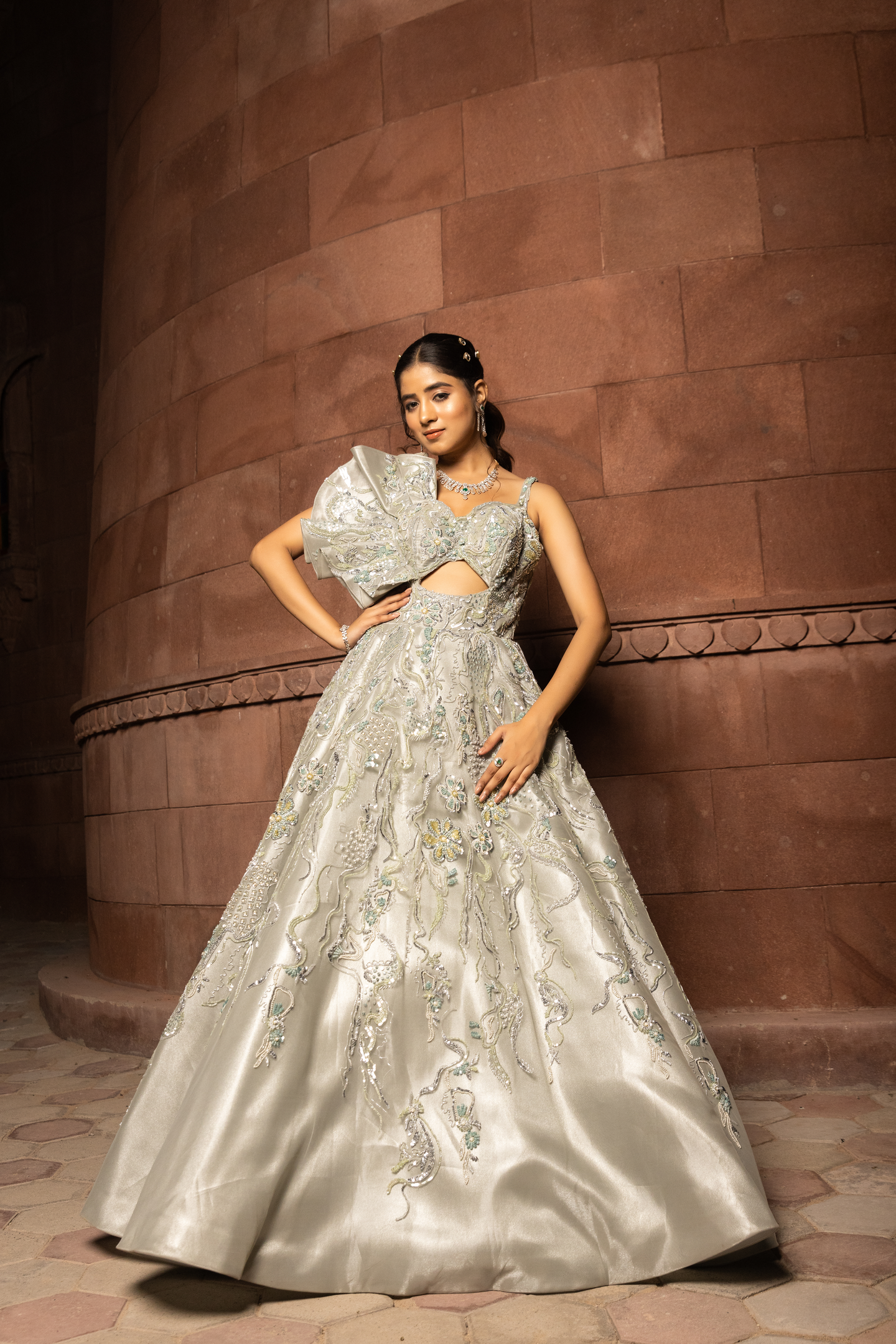 Powder Blue Floral Embellished Ball Gown
