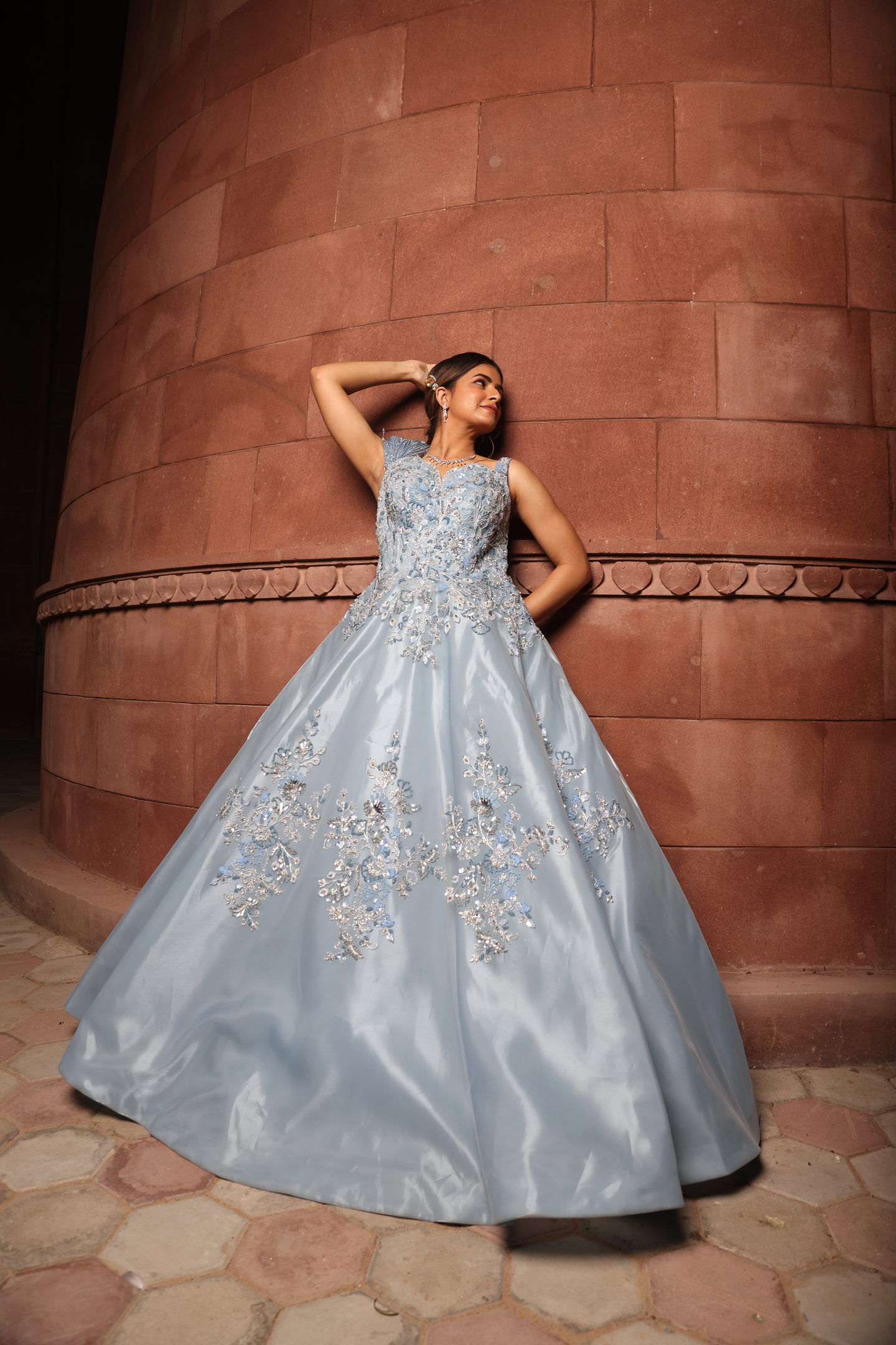 Powder Blue Floral Embellished Ball Gown