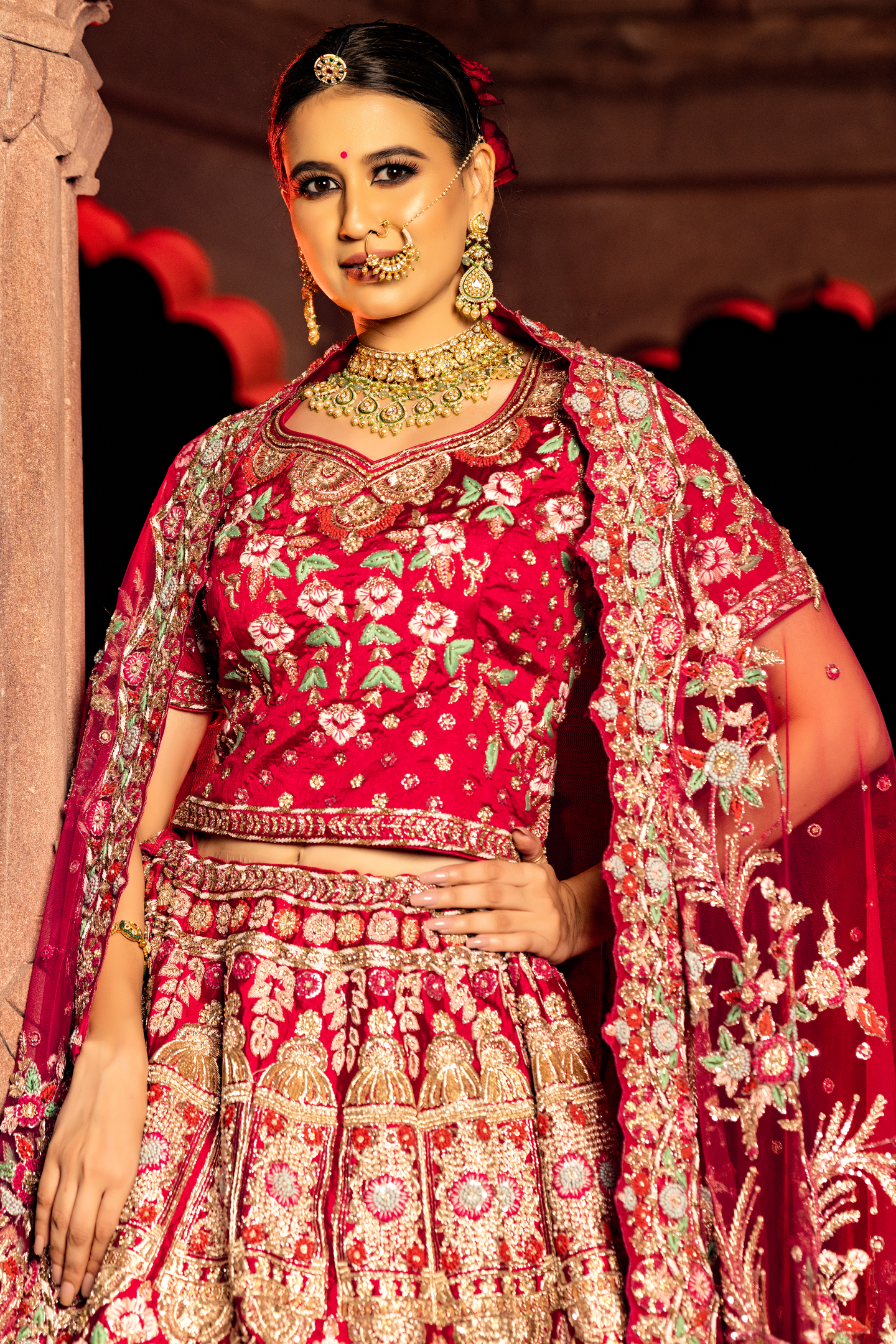 Ruby Blossom Floral Bridal Lehenga