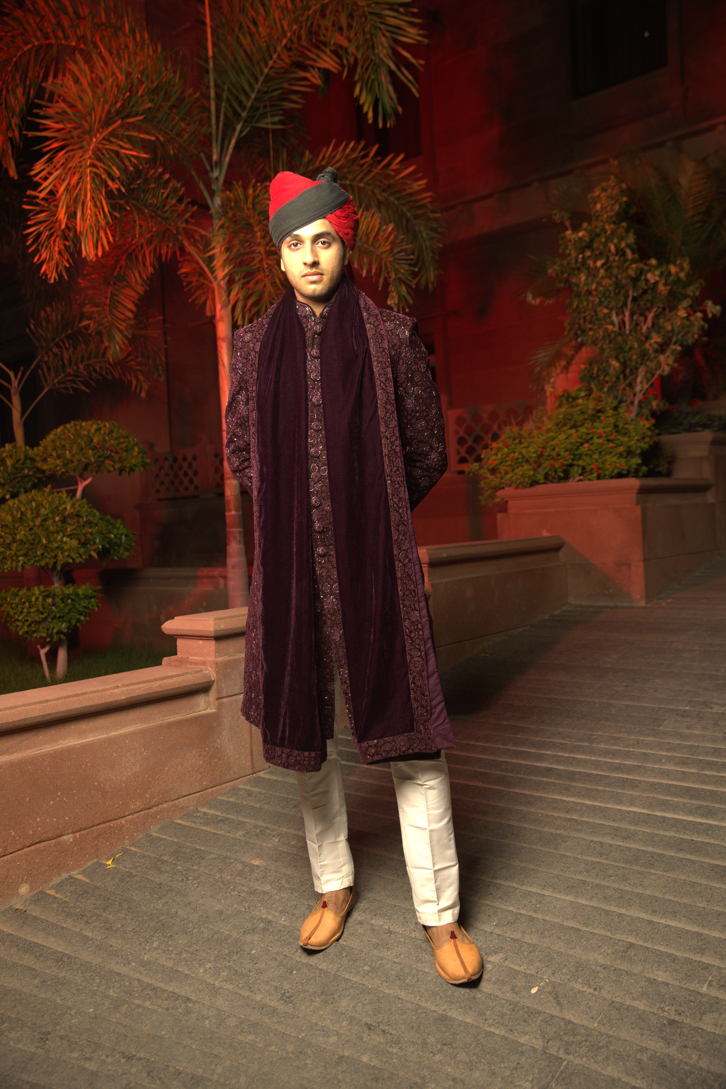 Regal Wine Velvet Sherwani Set