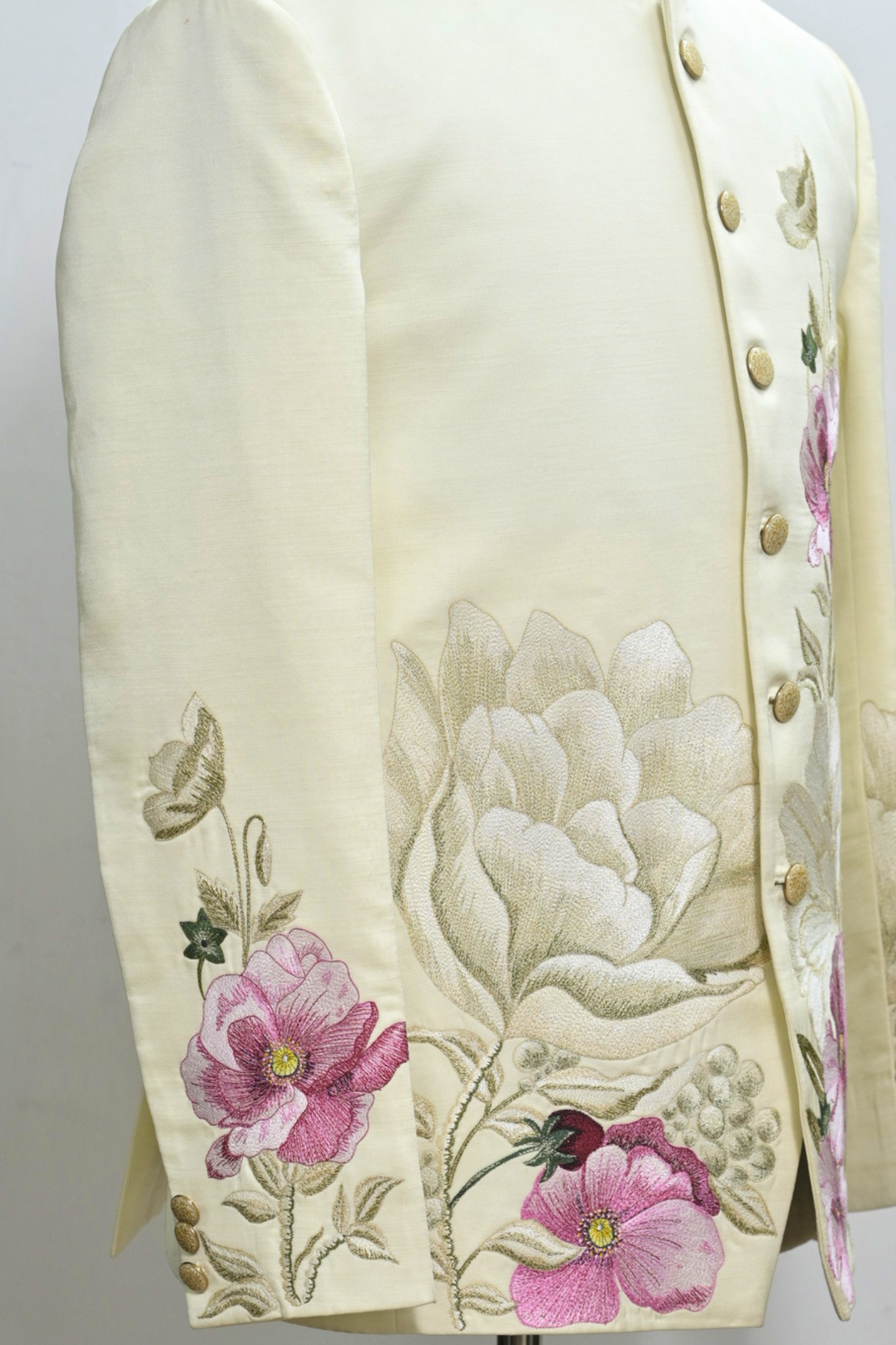 Ivory Floral Embroidered Bandhgala Suit