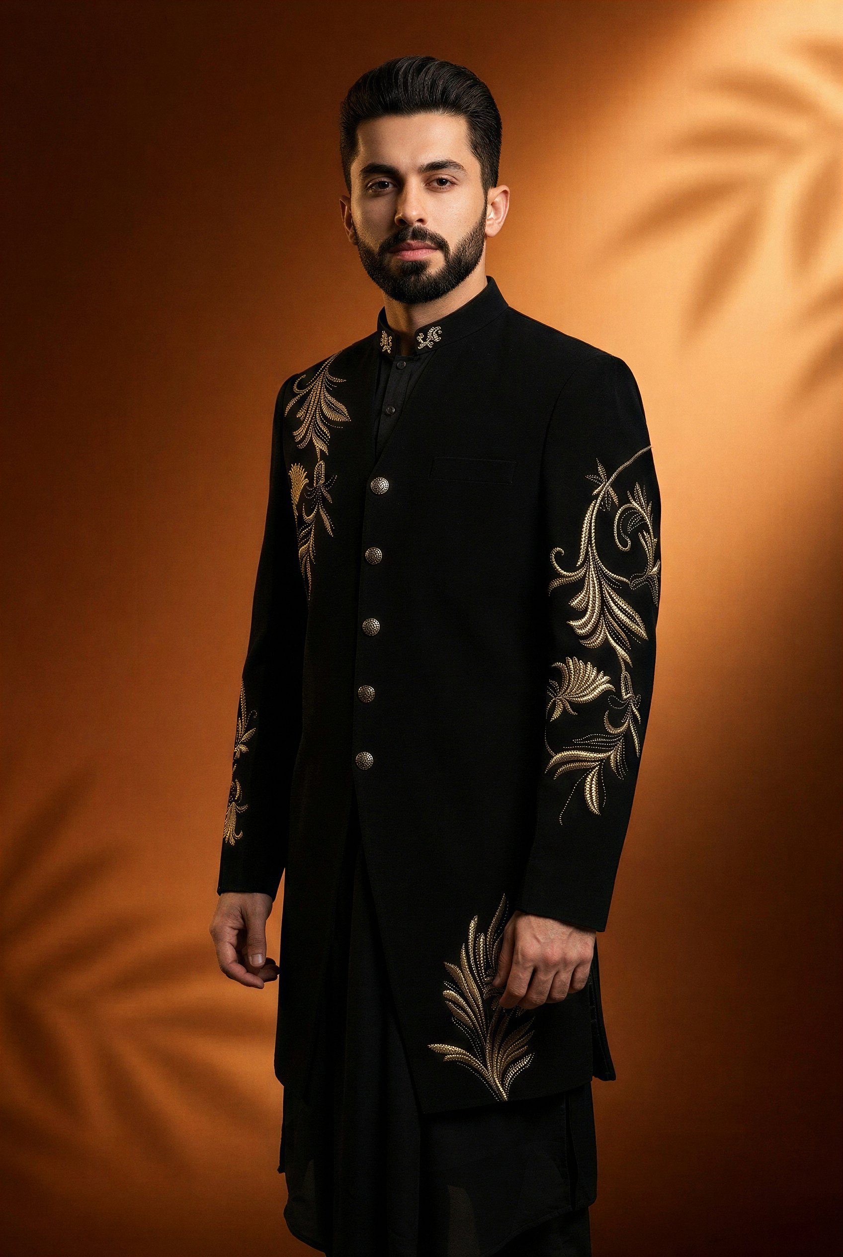 Black Royal Floral Embroidered Indo-Western