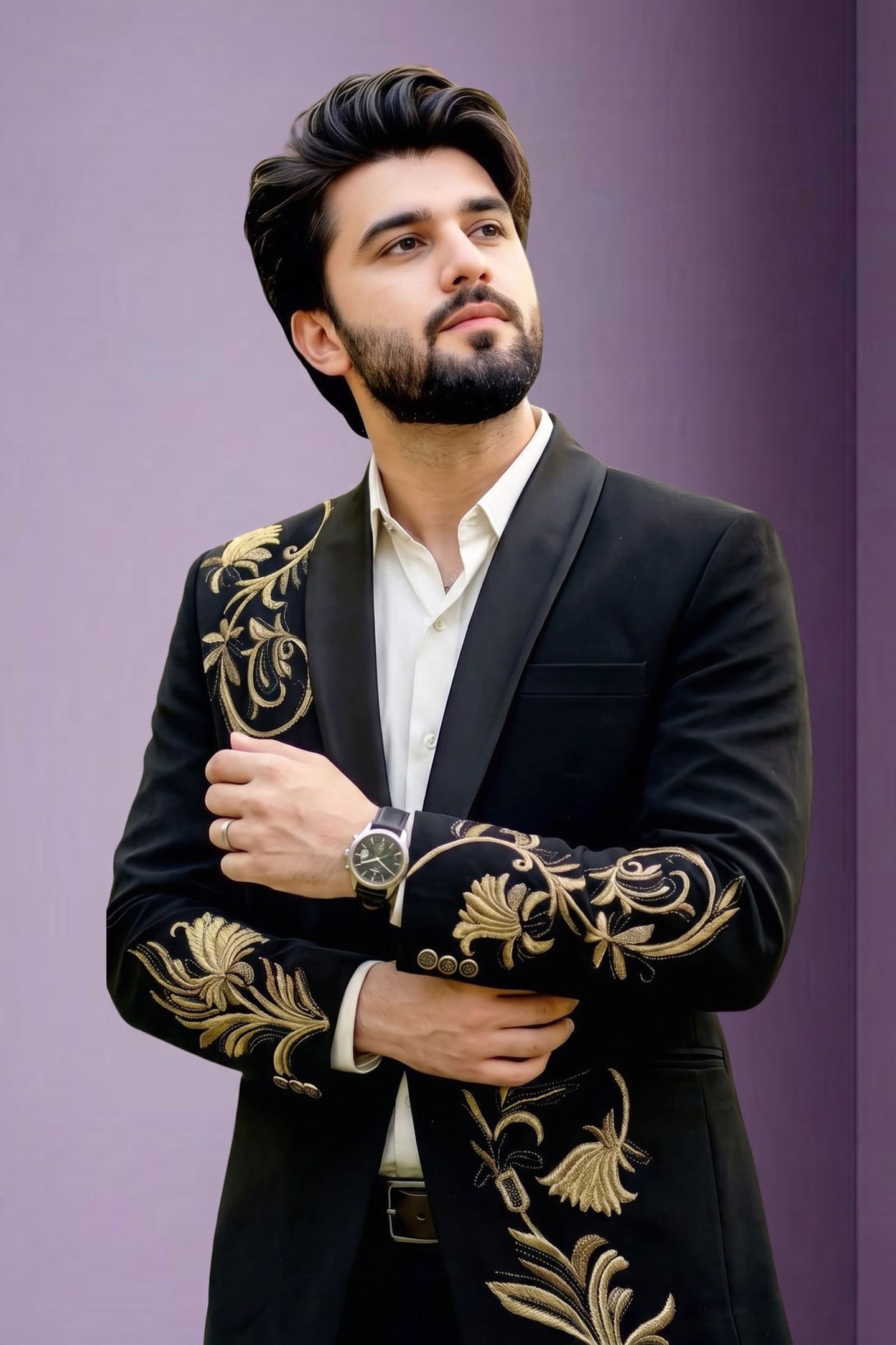 Black Royal Floral Embroidered Tuxedo Blazer