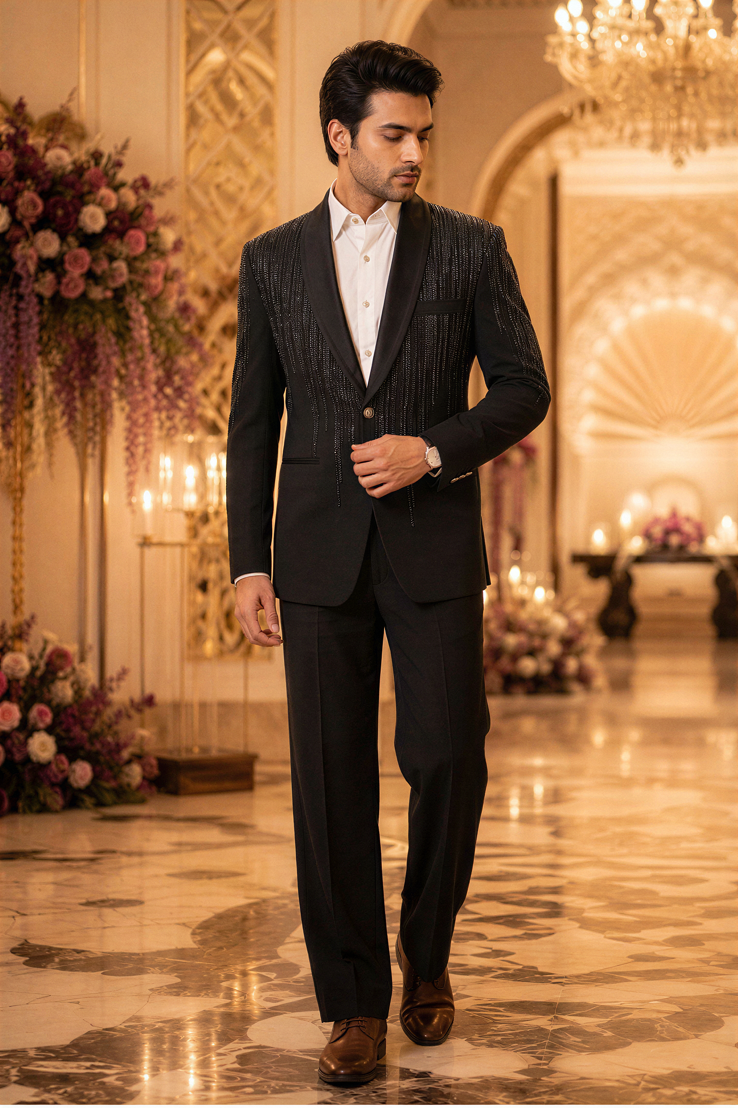 Bottle Green Cascading Beaded Tuxedo