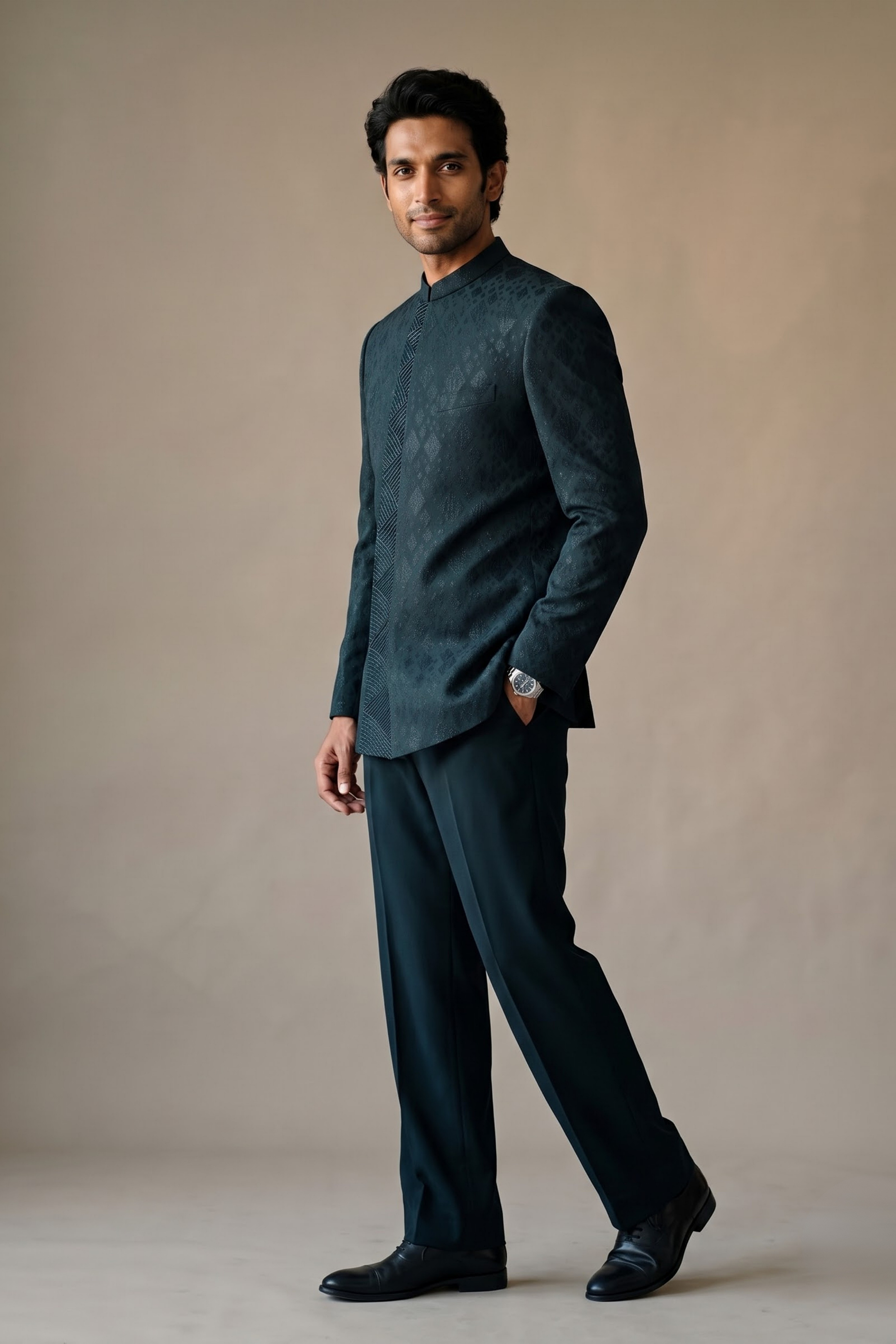 Teal Blue Layered Jodhpuri Set