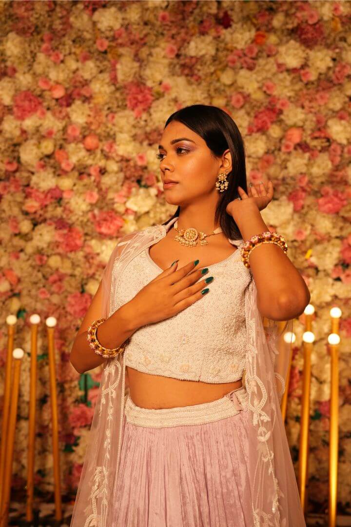 Dusty Mauve Embroidered Lehenga Set