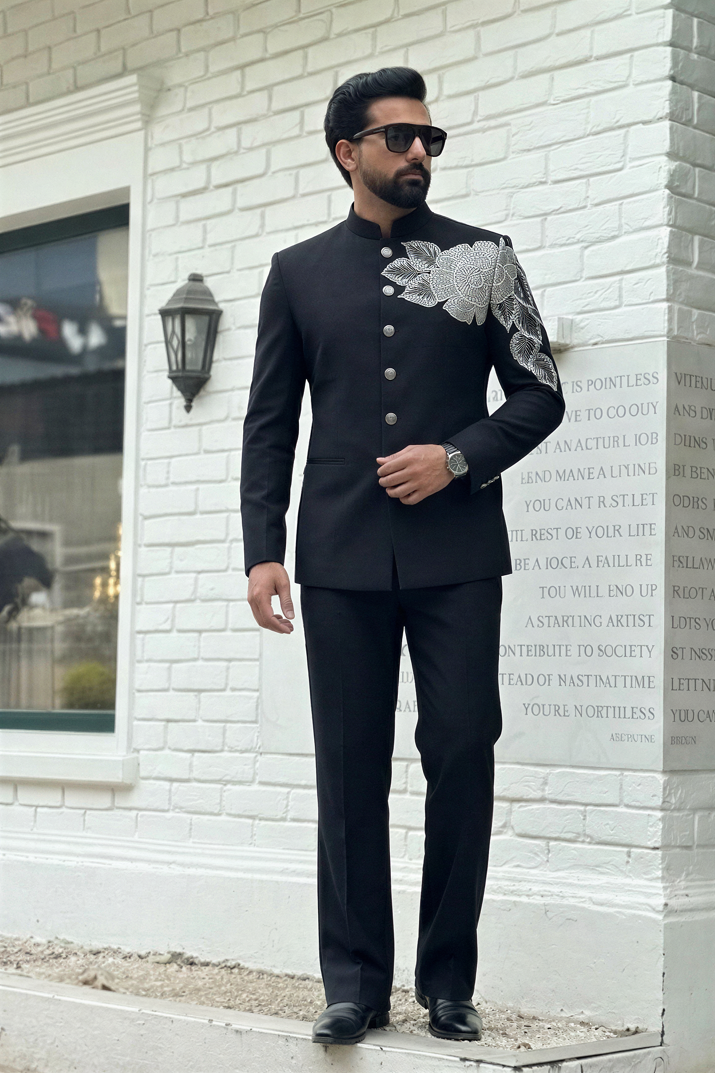 Noir Floral Statement Bandhgala