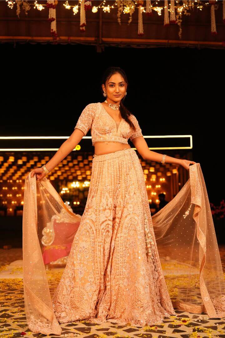 Peach Pink Embellished Lehenga Set