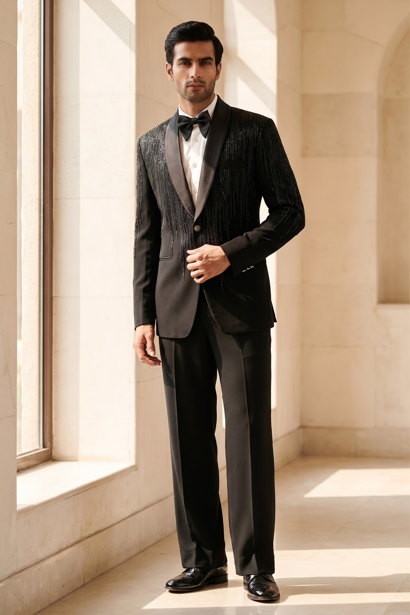 Bottle Green Cascading Beaded Tuxedo