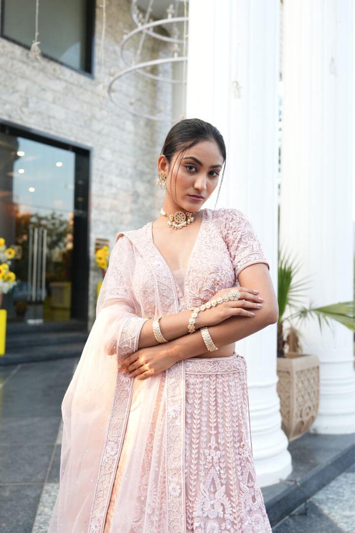 Rose Gold Embellished Bridal Lehenga Set