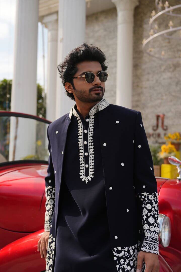Black Italian Embroidered Indo-Western with Jacket
