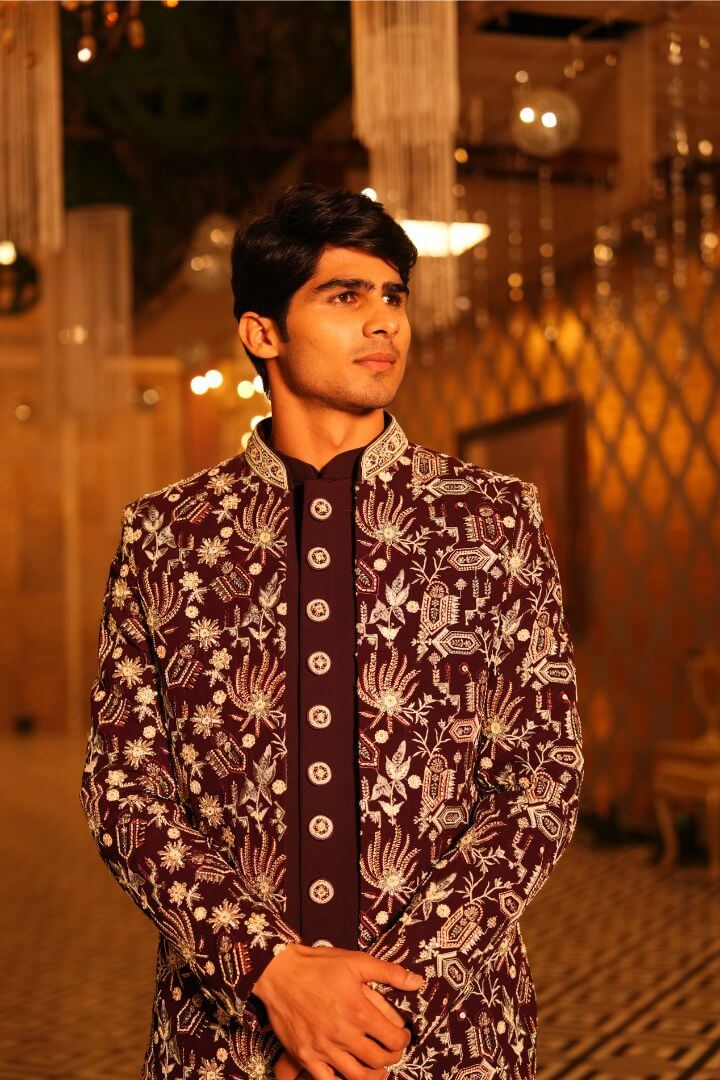 Plum Embroidered Indo-Western Set