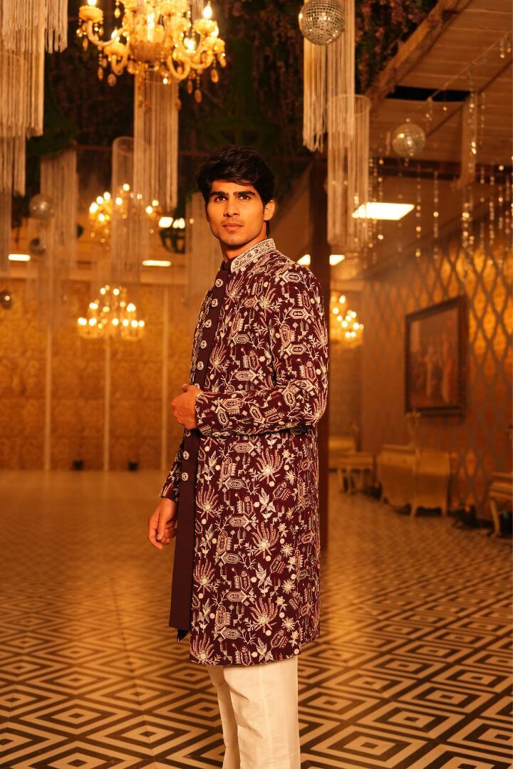 Plum Embroidered Indo-Western Set