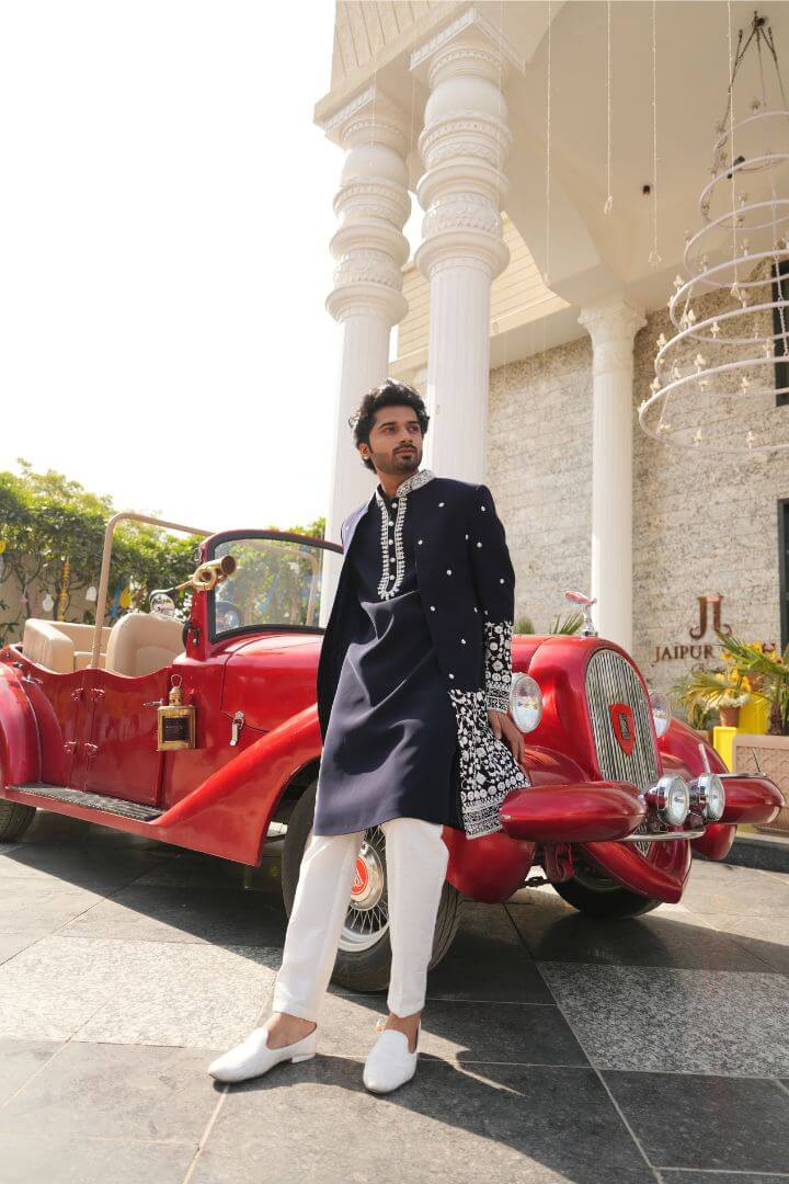 Black Italian Embroidered Indo-Western with Jacket