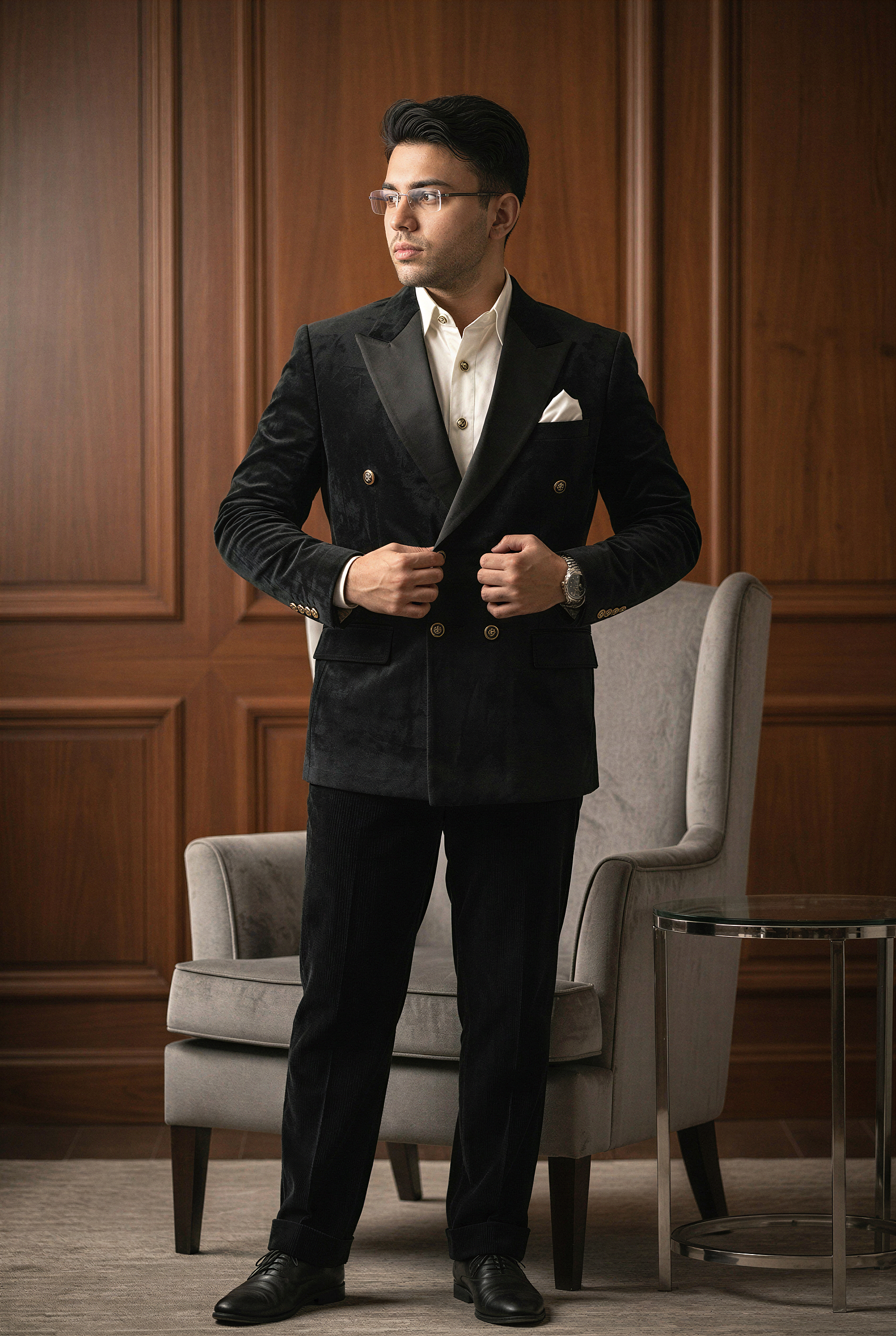 Black Double-Breasted Tuxedo Blazer