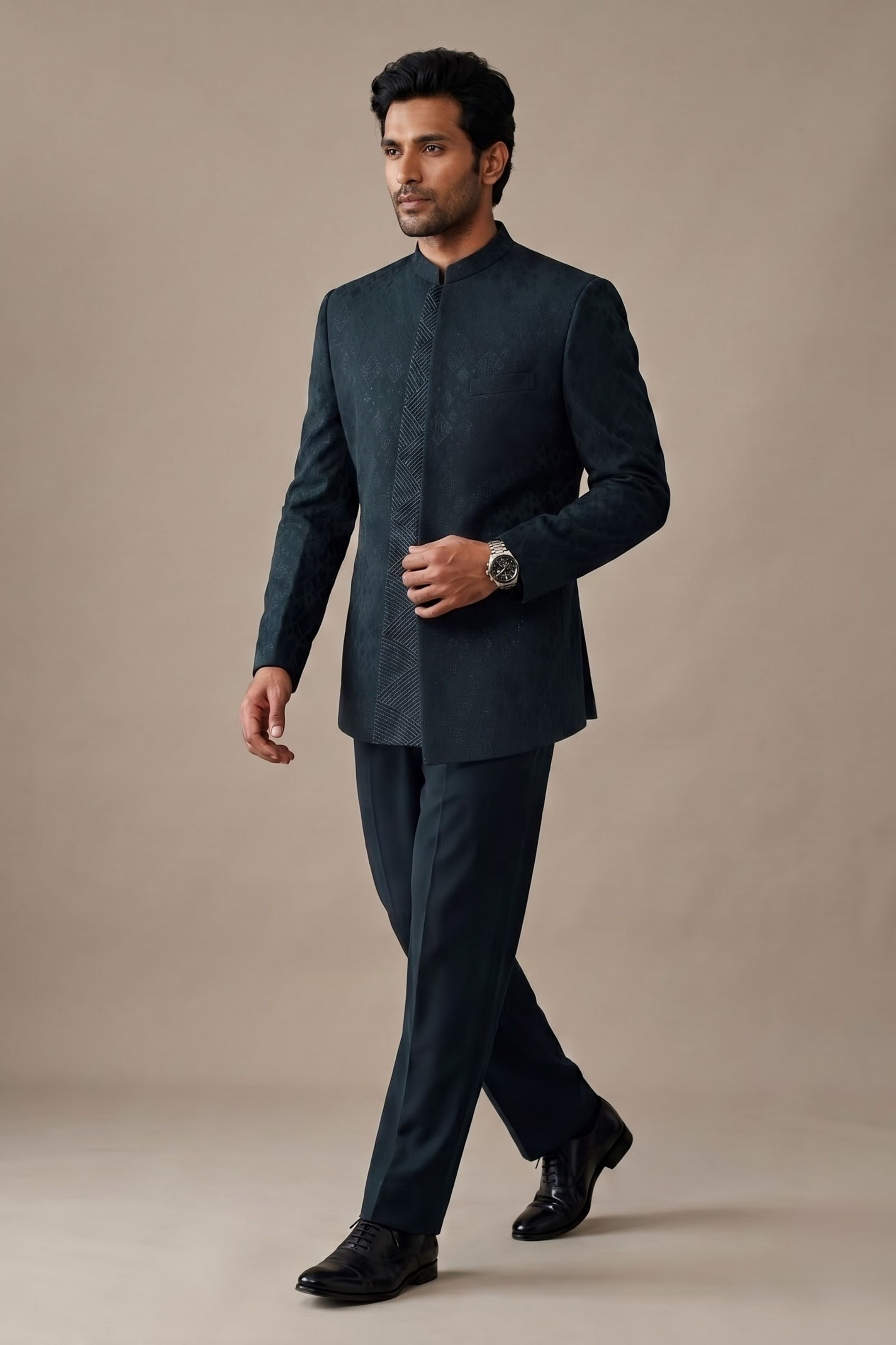 Teal Blue Layered Jodhpuri Set