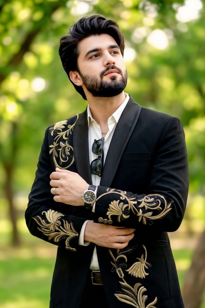 Black Royal Floral Embroidered Tuxedo Blazer