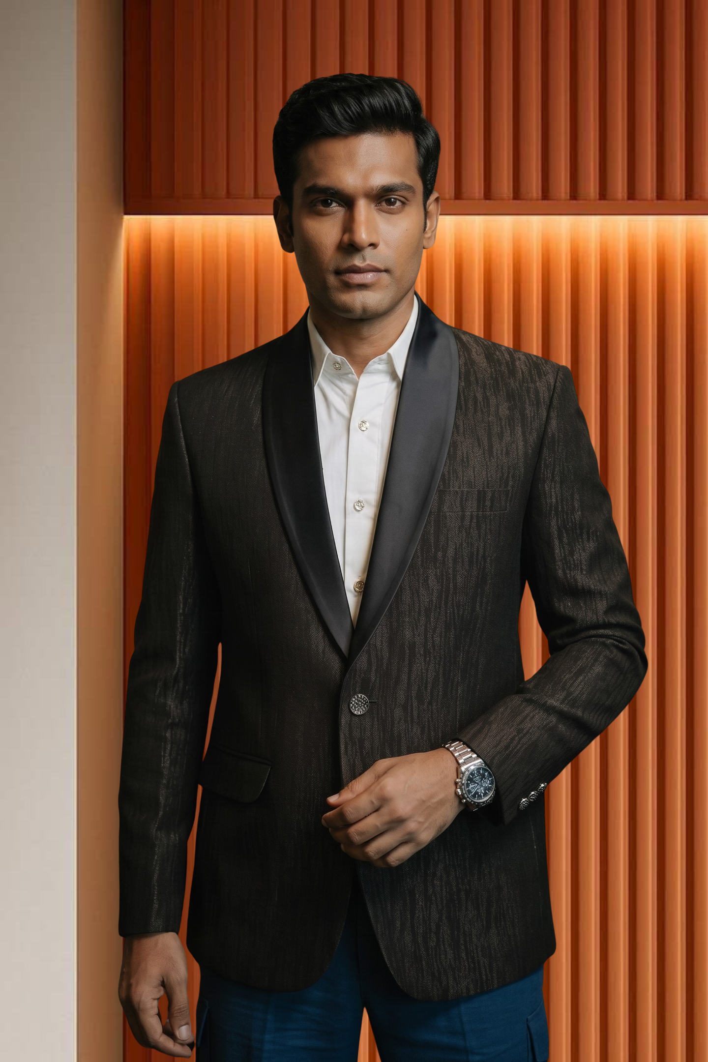 Charcoal Brown Textured Shawl Lapel Tuxedo