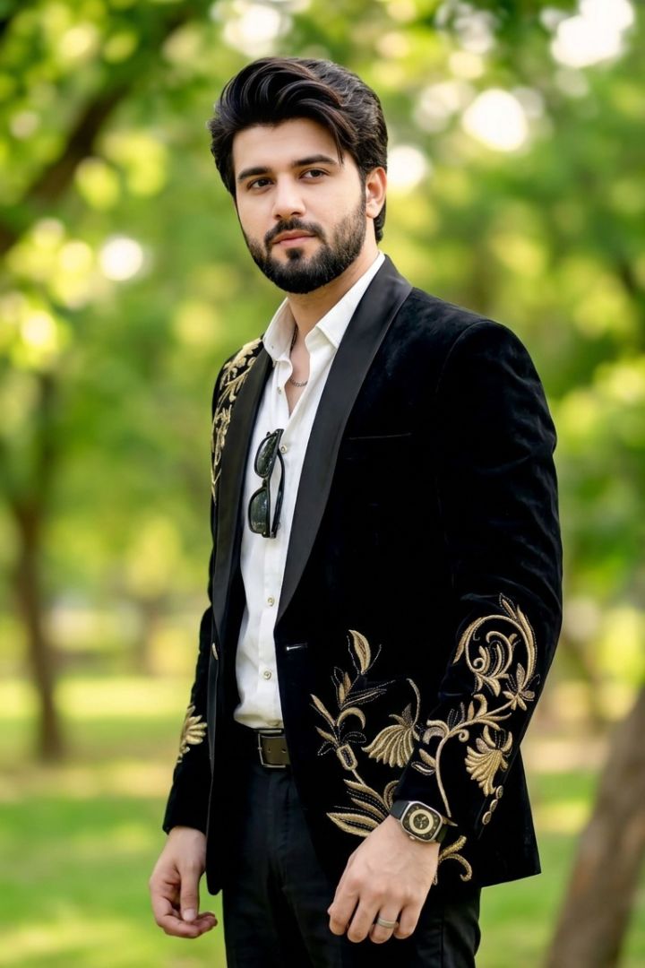 Black Royal Floral Embroidered Tuxedo Blazer