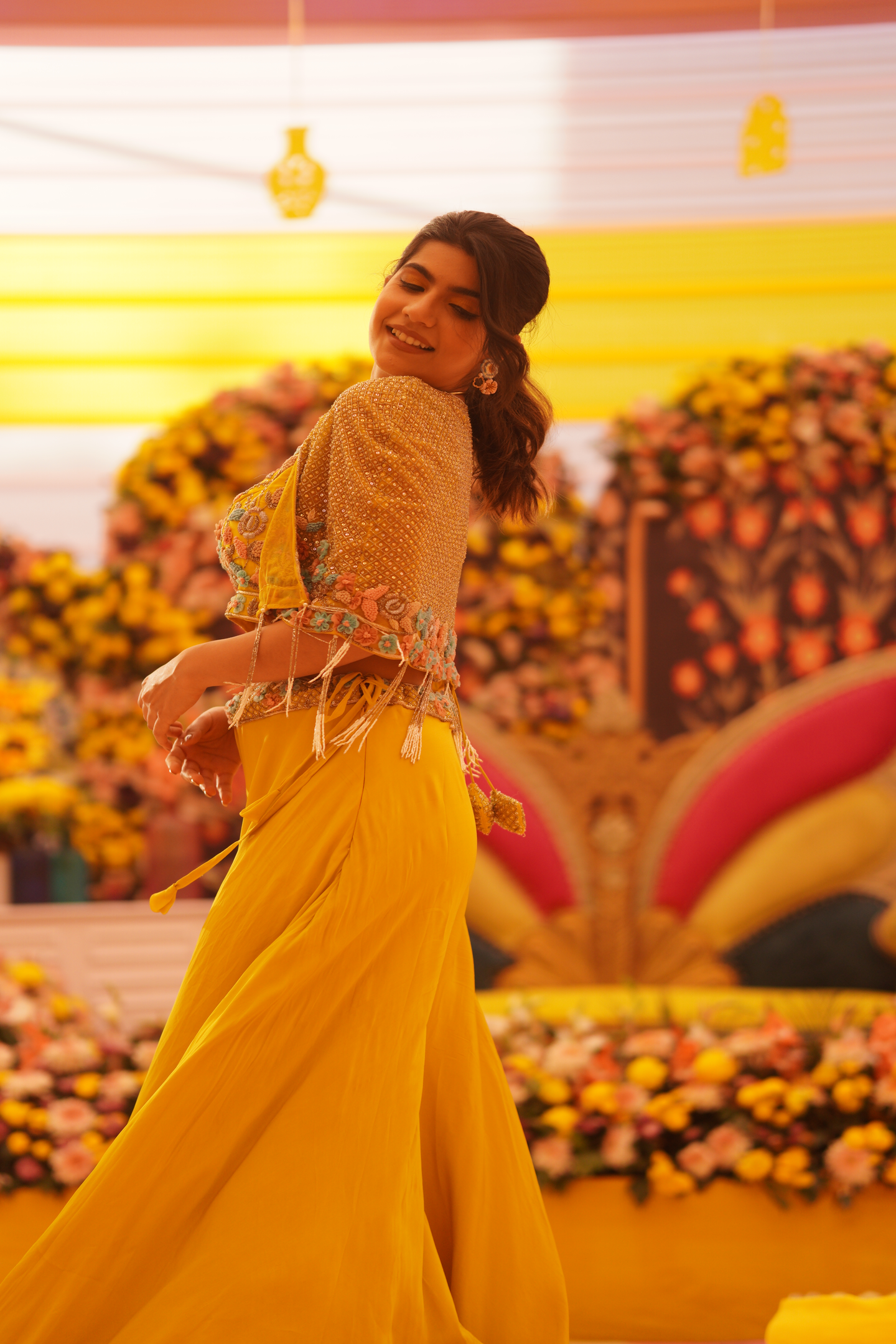 Mustard Yellow Embroidered Indo-Western Co-Ord Set
